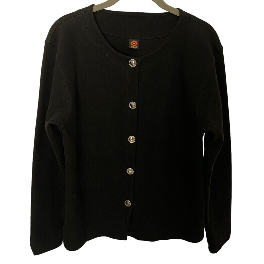 Vintage Y2K Ojai Black Jacket Sz M Thick Soft Knit Silver Buttons Made In Peru
